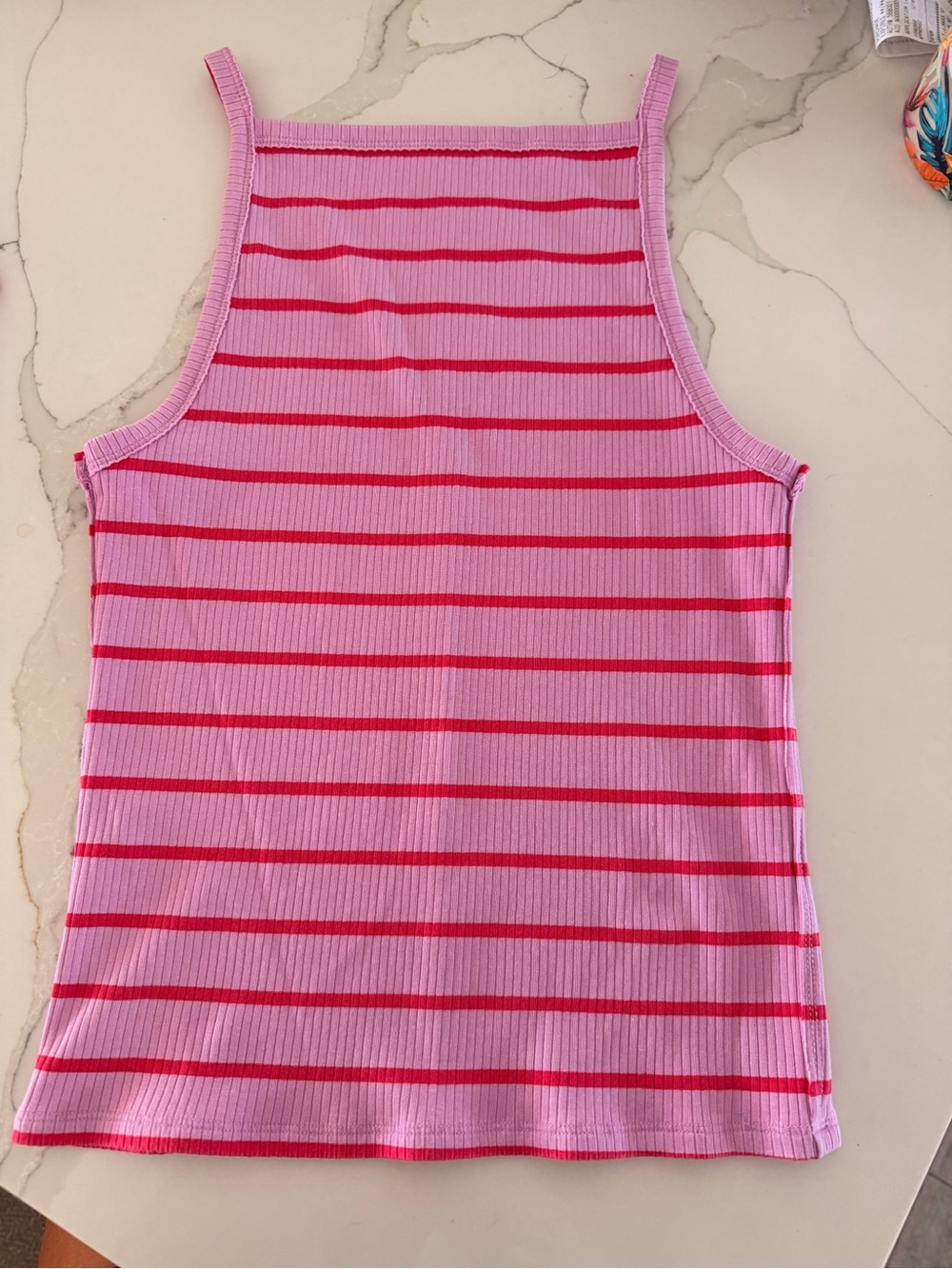 Feee People Mia Pink & Red Striped Ribbed Tank Top